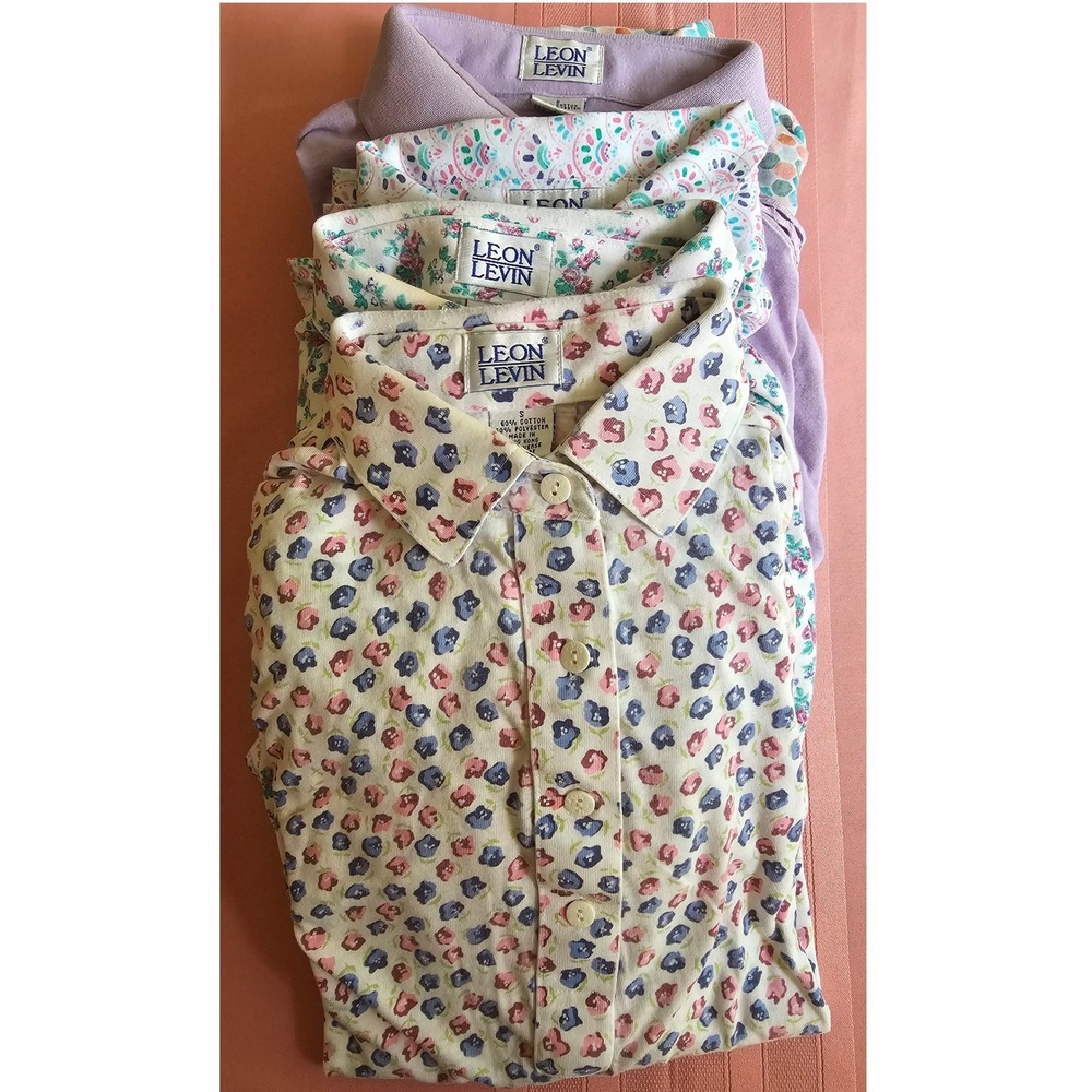 Leon Levin Long Sleeve Polo Shirts Lot of 5 Floral Paisley Lavender S PM M